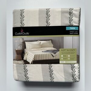 NWT Cuddle Duds Leafy Stripe Twin Sheet Set Soft & Cozy